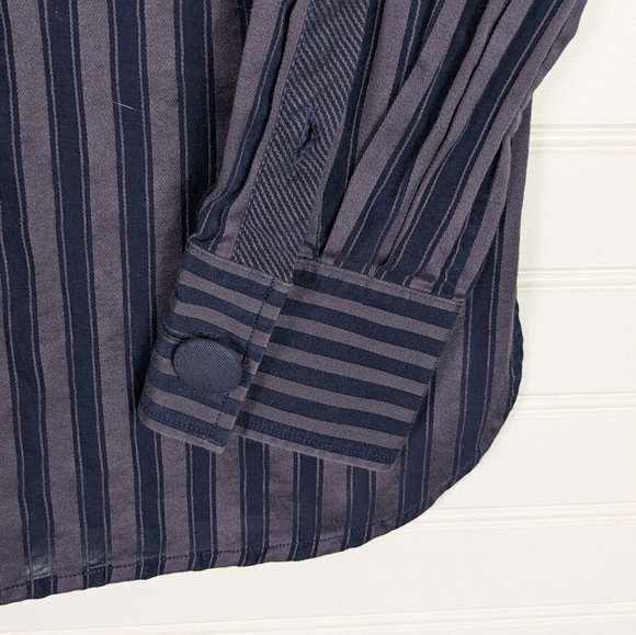 Faconnable Cotton Long Sleeve Purple And Blue Cotton Tonal Stripe Bib Tunic L - Picture 4 of 8